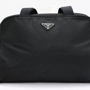 Prada Triangle Logo Black Nylon Handbag
